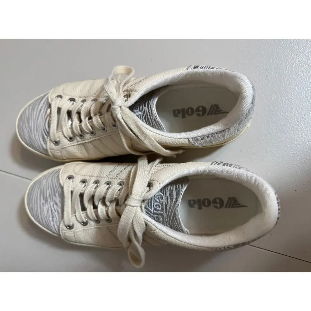 Gola sneakers Orchid II Zebra creamy white & silver leather animal print  Sz 9